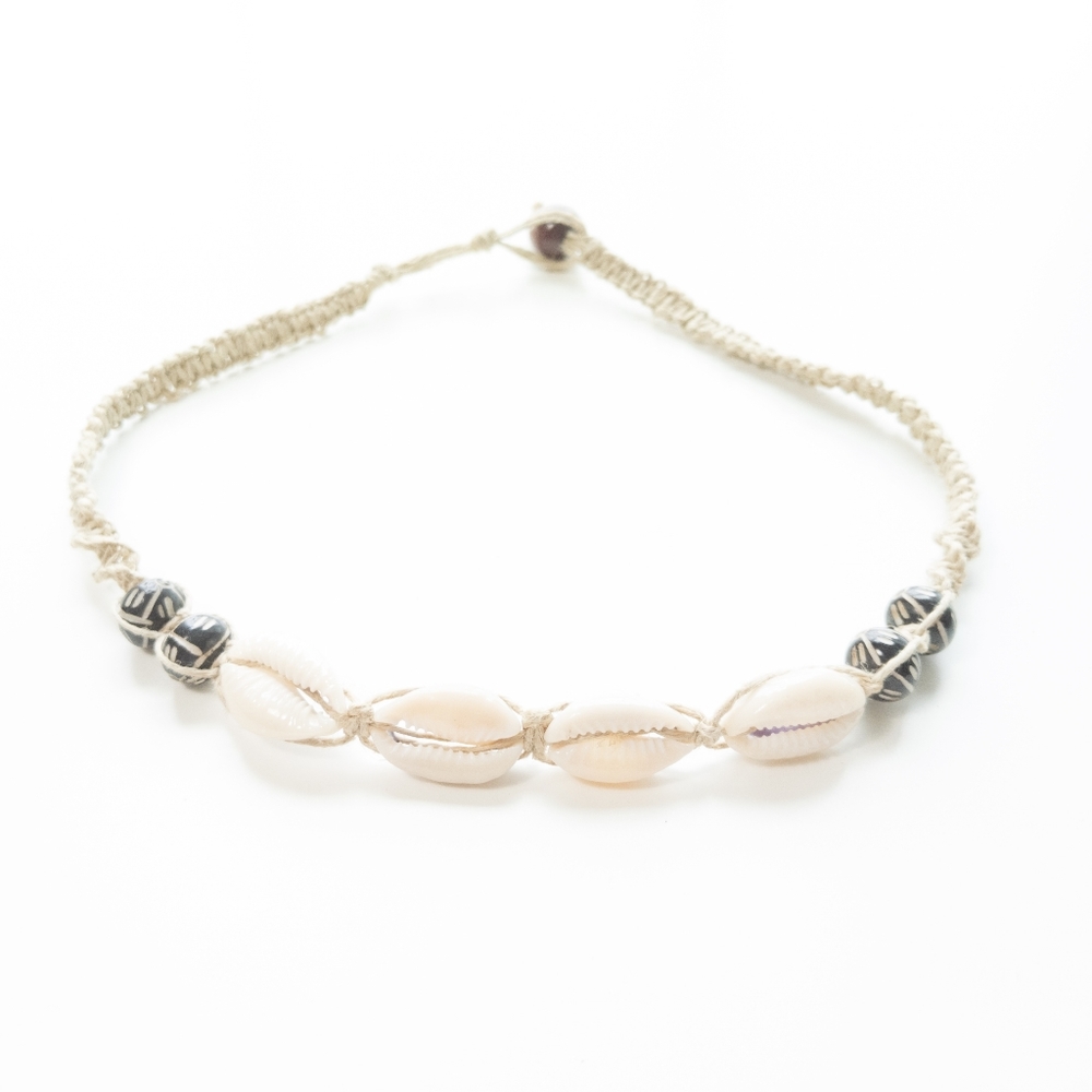 Handmade, Hemp Cowrie Shell & Bead Necklace